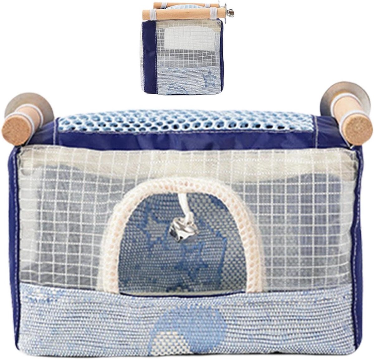 Vogelhuisje met Bel - Vogelnest Kooi - Vogels Verrijken - Ademend en Ventilerend - 15x15x26cm - Blauw