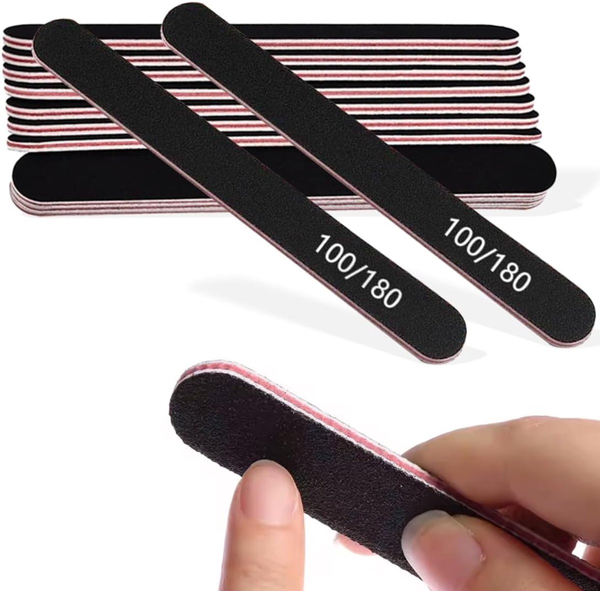 Nagelvijlen, 10 stuks nagelvijl, professionele nagelvijl voor vingernagels, 100/180 korrel nagelvijlen
