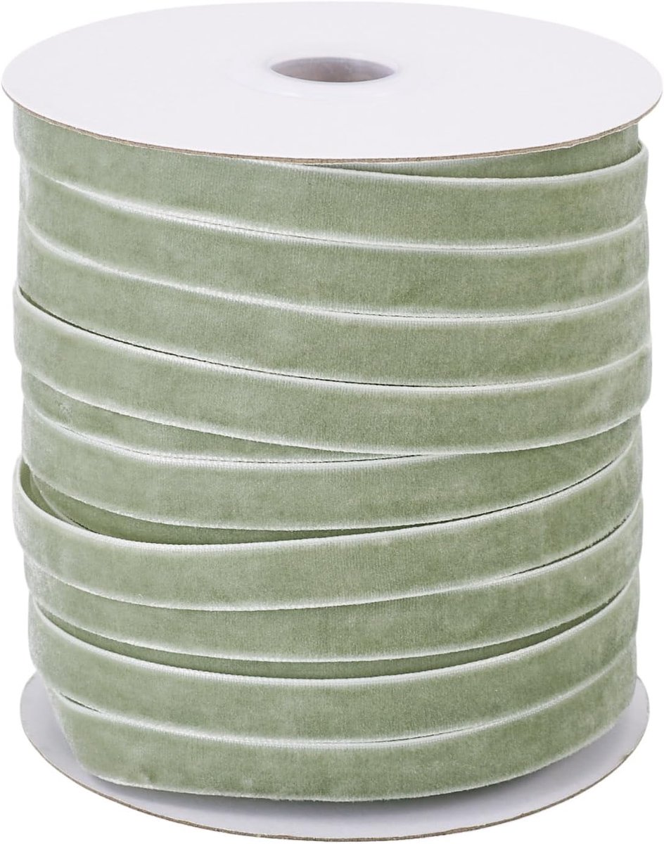 50 meter fluwelen lint 10 mm vintage satijnen lint met één gezicht versieren, kanten rand voor geschenkverpakking, kerstkrans, strik, doe-het-zelf ambachten, naaien, olijfkleurig, saai