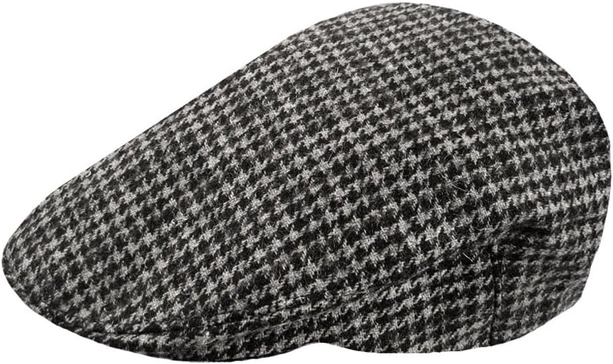 Herenpet met klep, geruit, wolmix, tweedpet, plat