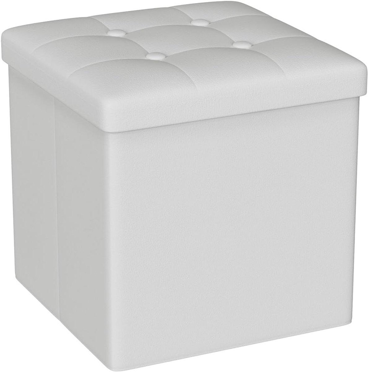 Opberg Poef - Zetel Kruk - Opbergen en Zitten - Inklapbaar - 30x30x30 cm - Wit