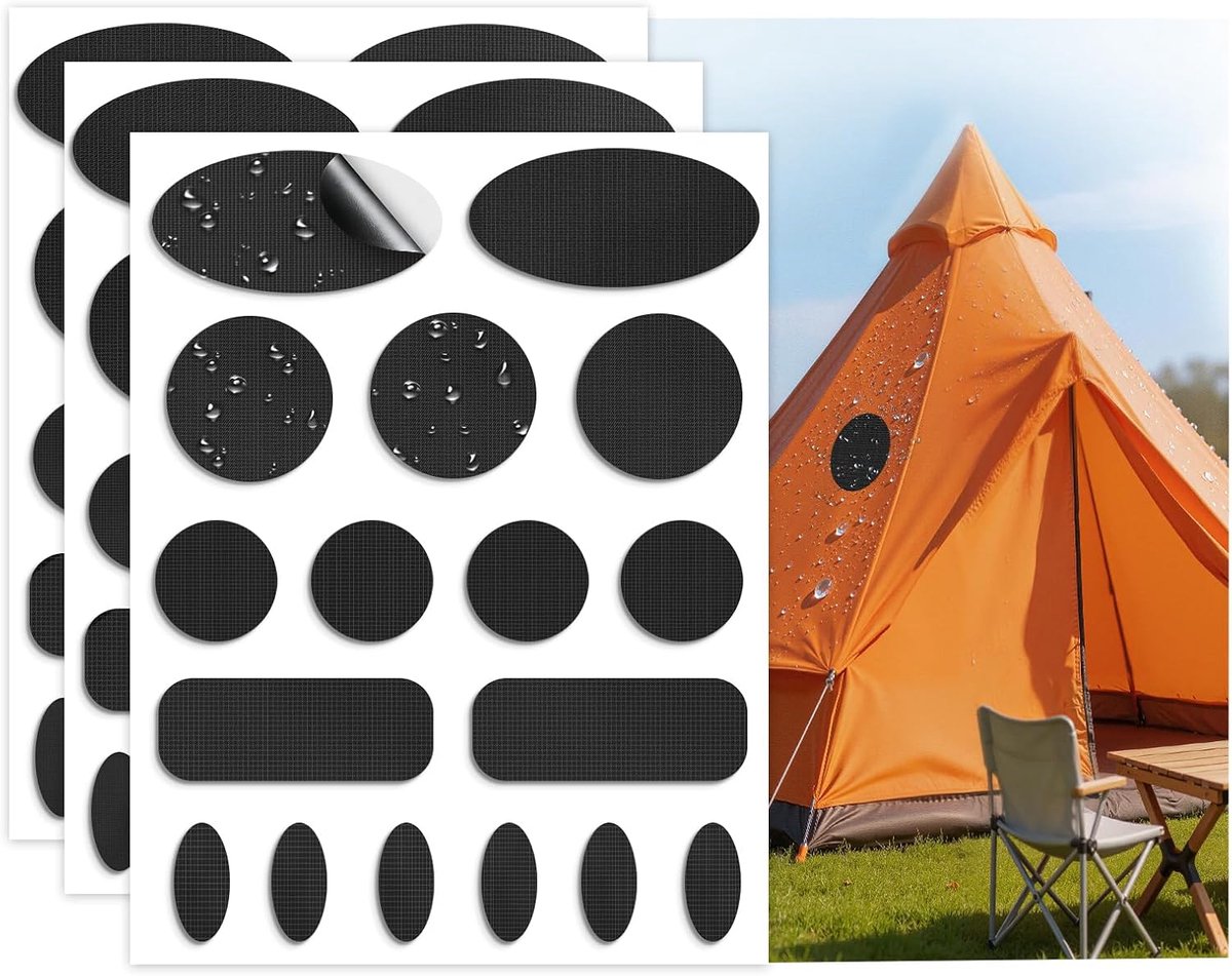 51 stuks donsjack patches nylon reparatietape, zelfklevende reparatiepatch voor jas, tent, bovenkleding, reparatiegaten in kleding, slaapzakken, ronde en ovale vorm, zwart