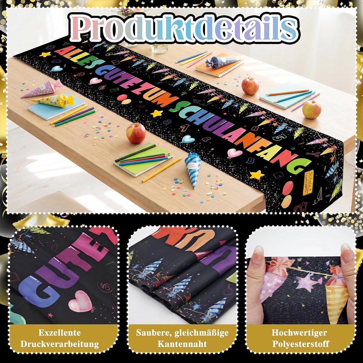 Tafelloper 180 x 35 cm - decoratief tafelkleed - eerste schooldag - feestelijke uitstraling - SnelShoppen