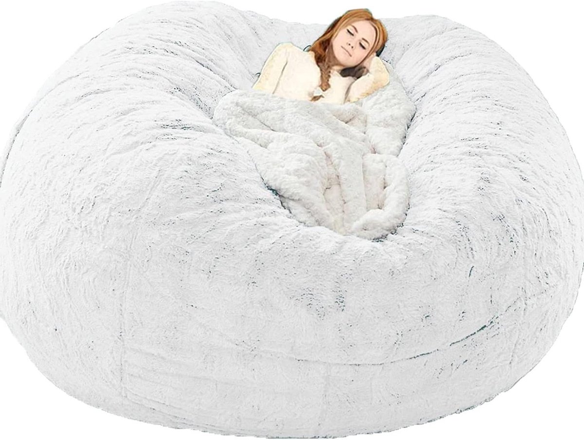 Grote Zitzak - Zitzakhoes Luie Stoel - Ontspannen Zitten - Super Zacht Pluche - 180 x 90 cm - Wit