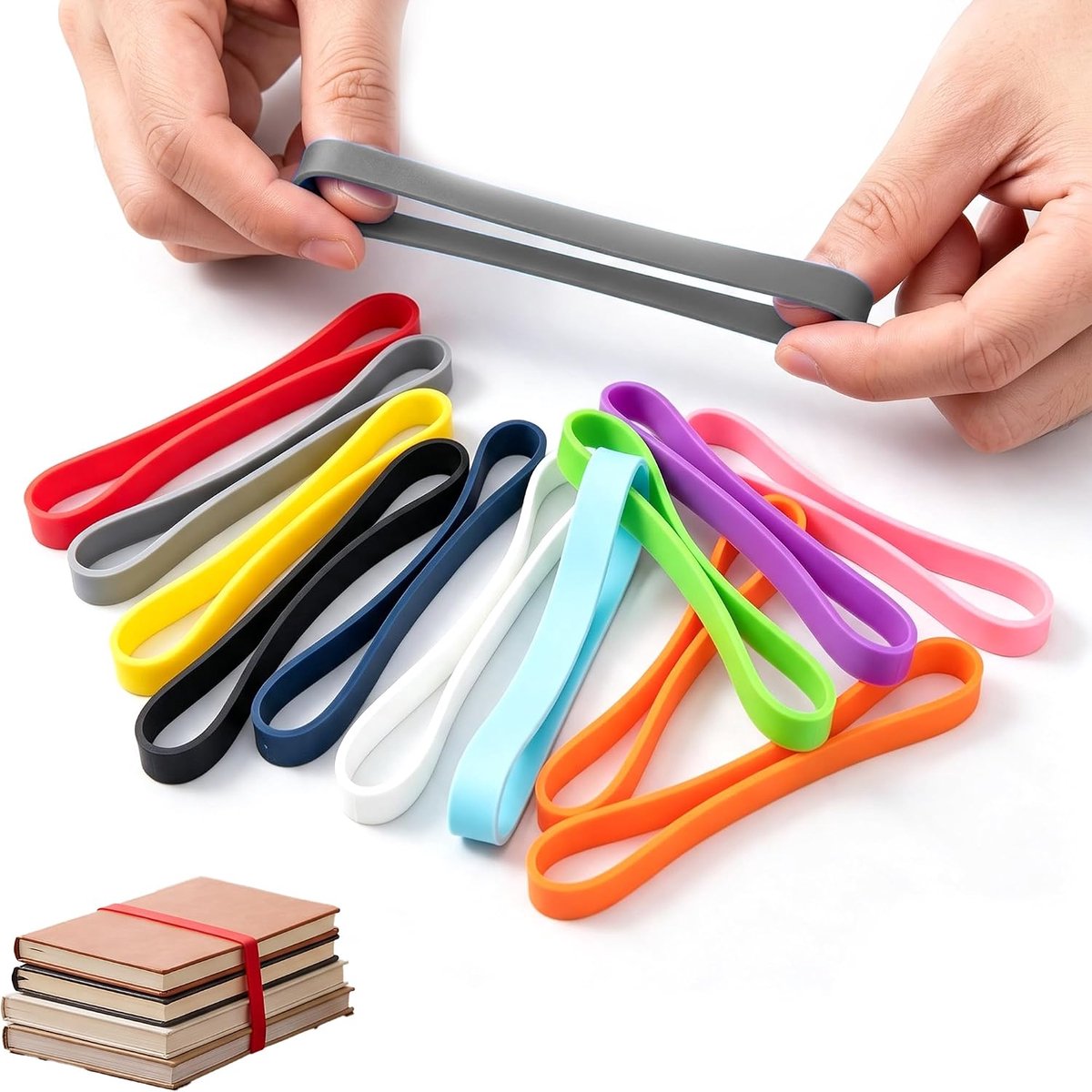 Elastiekjes brede 12 stuks - herbruikbare siliconen banden - 11 kleuren - ideaal voor organisatie - ShopVlot