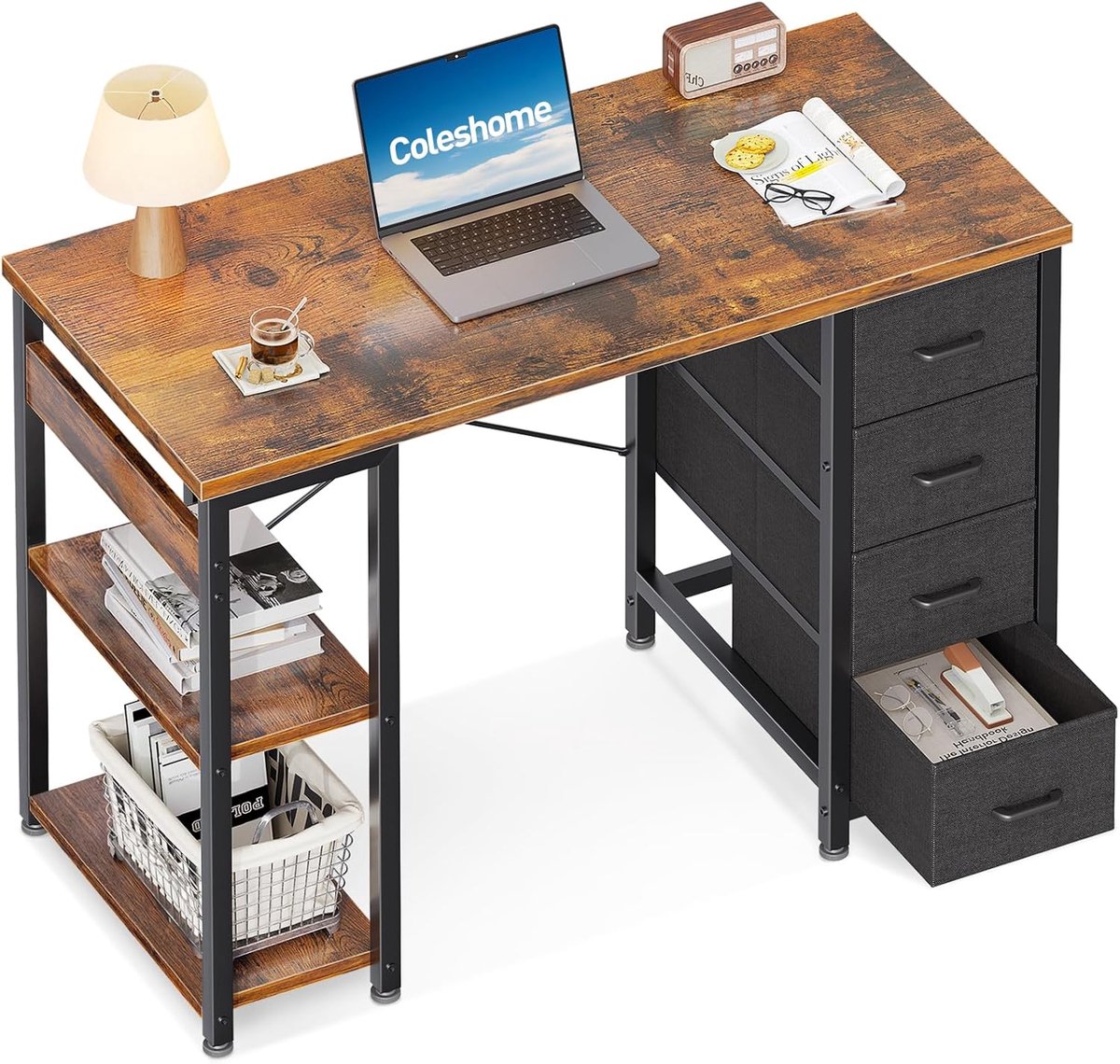 Bureau met 4 Laden 100x40cm - Bruin - Compact ontwerp - Perfect voor thuiswerk - ShopVlot