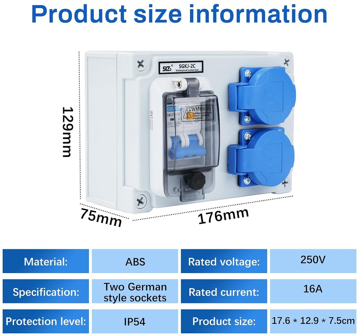 Power distributor 16A - sterke stroomverdeler - 2 sockets - IP54 waterdicht - ShopVlot