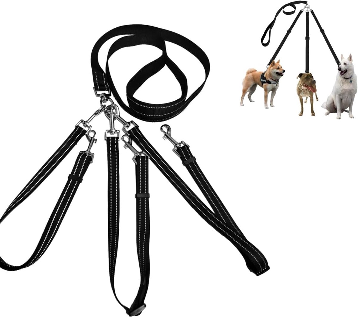 Hond Leash - Verstelbaar Nylon - 3 in 1 Hondenlijn - Geschikt voor 1-3 Kleine en Middelgrote Honden - ShopVlot
