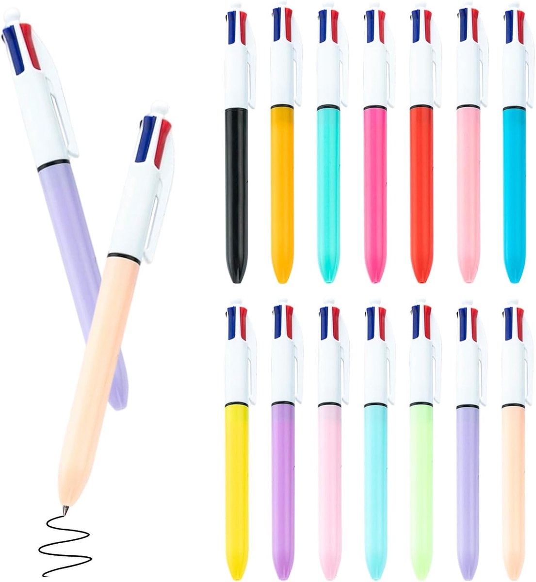 Balpen 14 stuks - multicolor - intrekbare 4-in-1 balpen - ideaal voor school en kantoor - ShopVlot