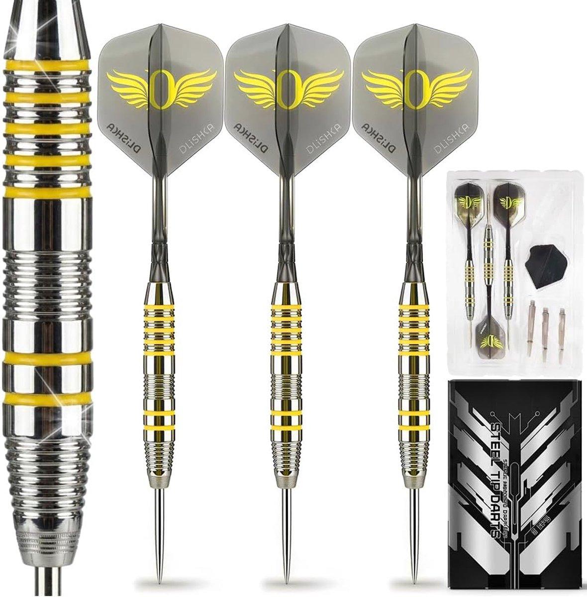 Dartset met stalen punten - 3-delige set - geïntegreerde flights en shafts - voor precisie en stabiliteit - ShopVlot