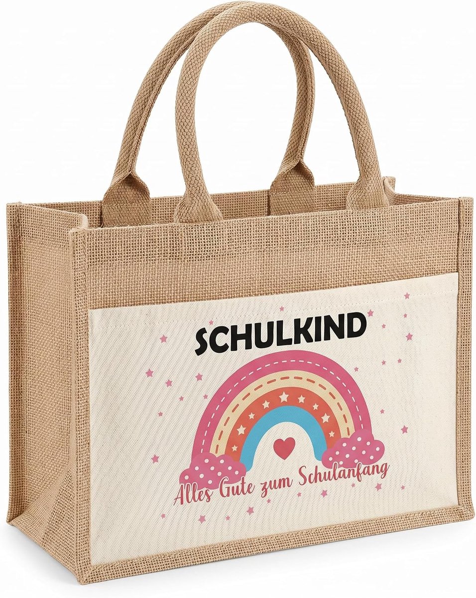 Schooltas voor meisjes - gepersonaliseerde jute tas - eerste schooldag cadeau - vrolijke handtas - ShopVlot