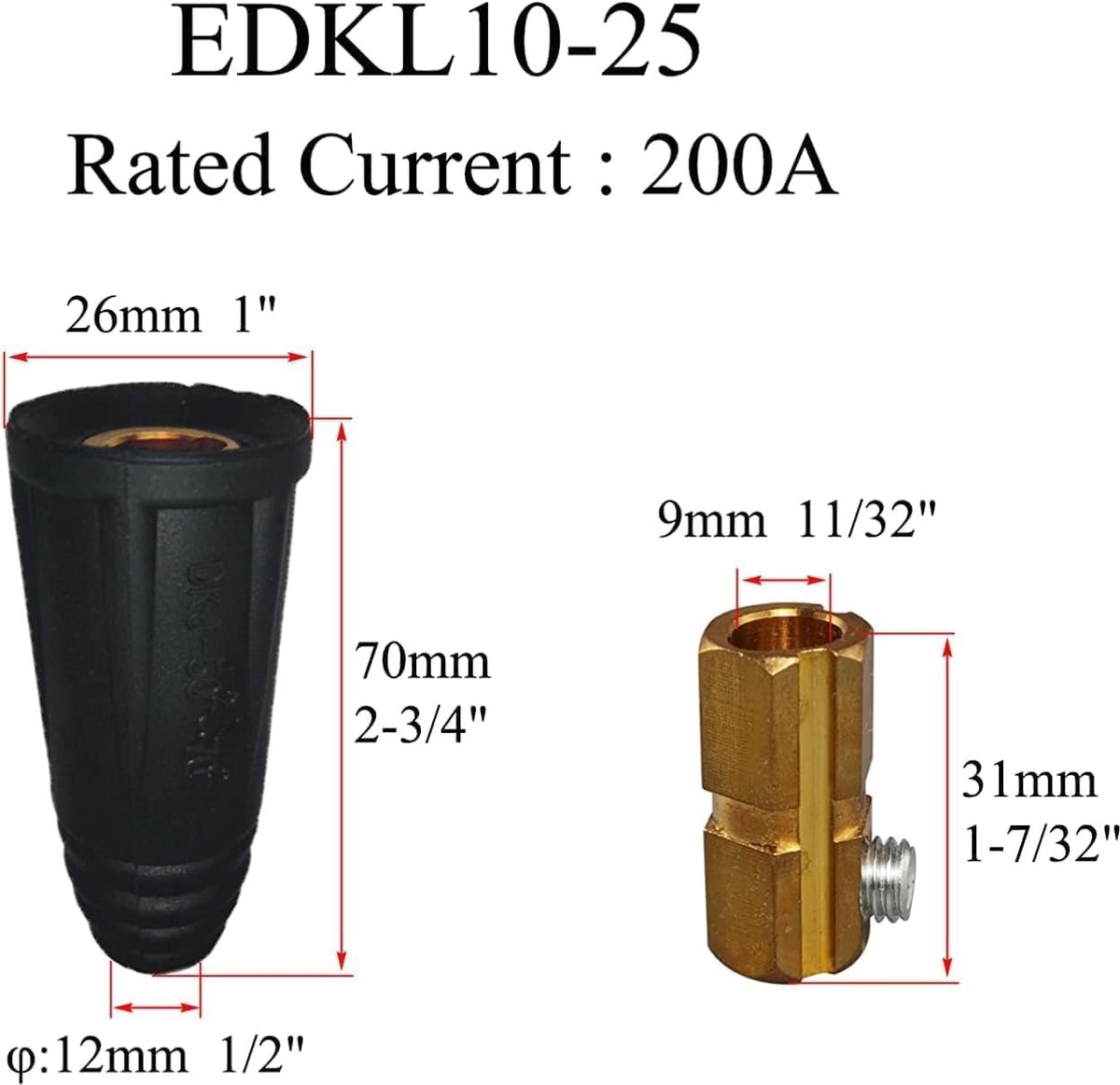 TIG laskabel connector 200A - Dinse-stijl snelsluiting - rode kleur - ideaal voor TIG lassen - ShopVlot