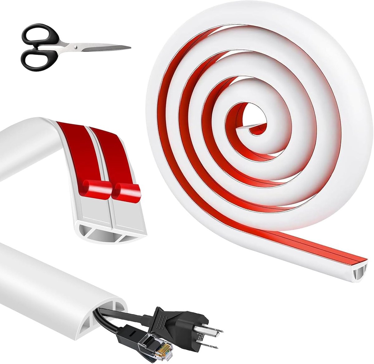 Mini kabelgoot 1,5 m - zelfklevend - flexibele PVC - ideaal voor kabels in huis en kantoor - ShopVlot