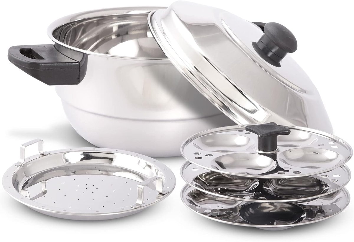 Multi Kadai 5-delig - RVS - Inductievriendelijk - Voor het stomen van Idli - ShopVlot