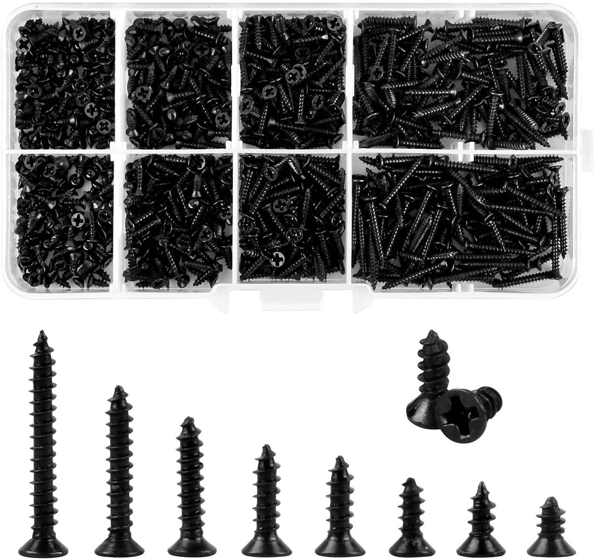 Zelftappende schroeven set 800-delig - M2 zwart - kleine verzonken kop - ideaal voor hout en plastic - ShopVlot