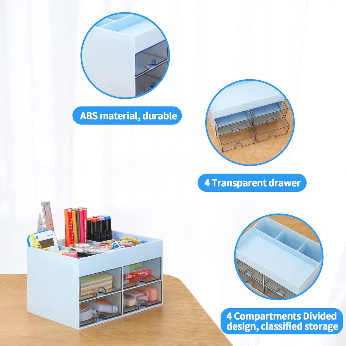 Bureauorganizer met 4 laden - 19 cm x 14 cm - multifunctionele pennenhouder - ShopVlot