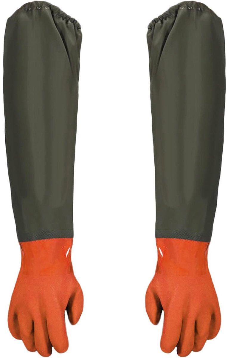 Vijverreinigingshandschoenen 74 cm - rubberen handschoenen - oranje - ideaal voor aquariumonderhoud - ShopVlot