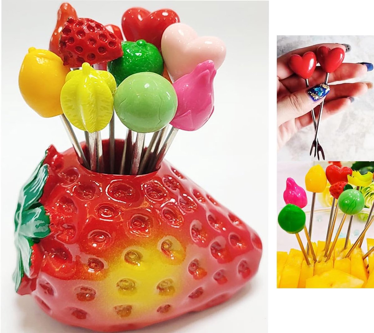 Fruitvorken set - 10 verschillende vormen - roestvrij staal en kunststof - perfect voor fruitdecoratie - ShopVlot