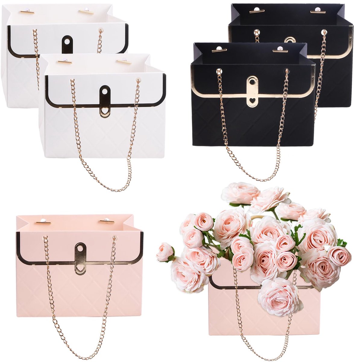 Cadeautasjes voor bloemen - papieren zakken met metalen ketting - boekettas voor bloemisten - ShopVlot