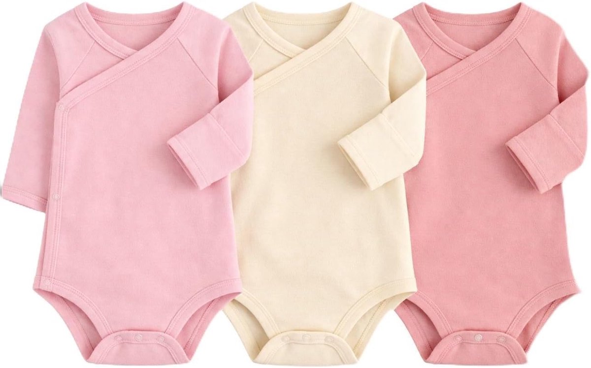 Bodysuits voor baby's 3 stuks - 100% katoen - lange mouwen - comfortabele outfit voor newborns - SnelShoppen