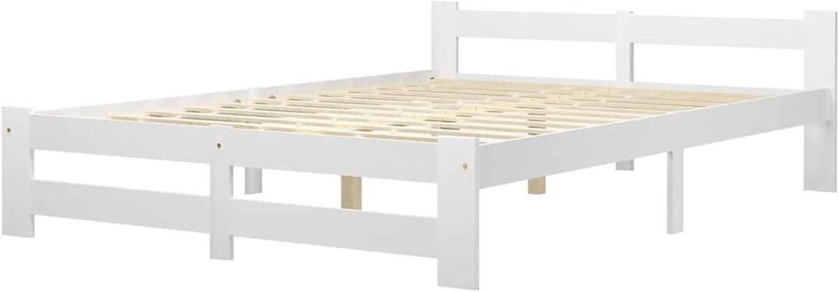 Bedframe Massief Hout - Houten Bedframe Lattenbodem - Slaapkamer Inrichten - Robuuste Grenen Constructie - 180 x 200 cm - Wit