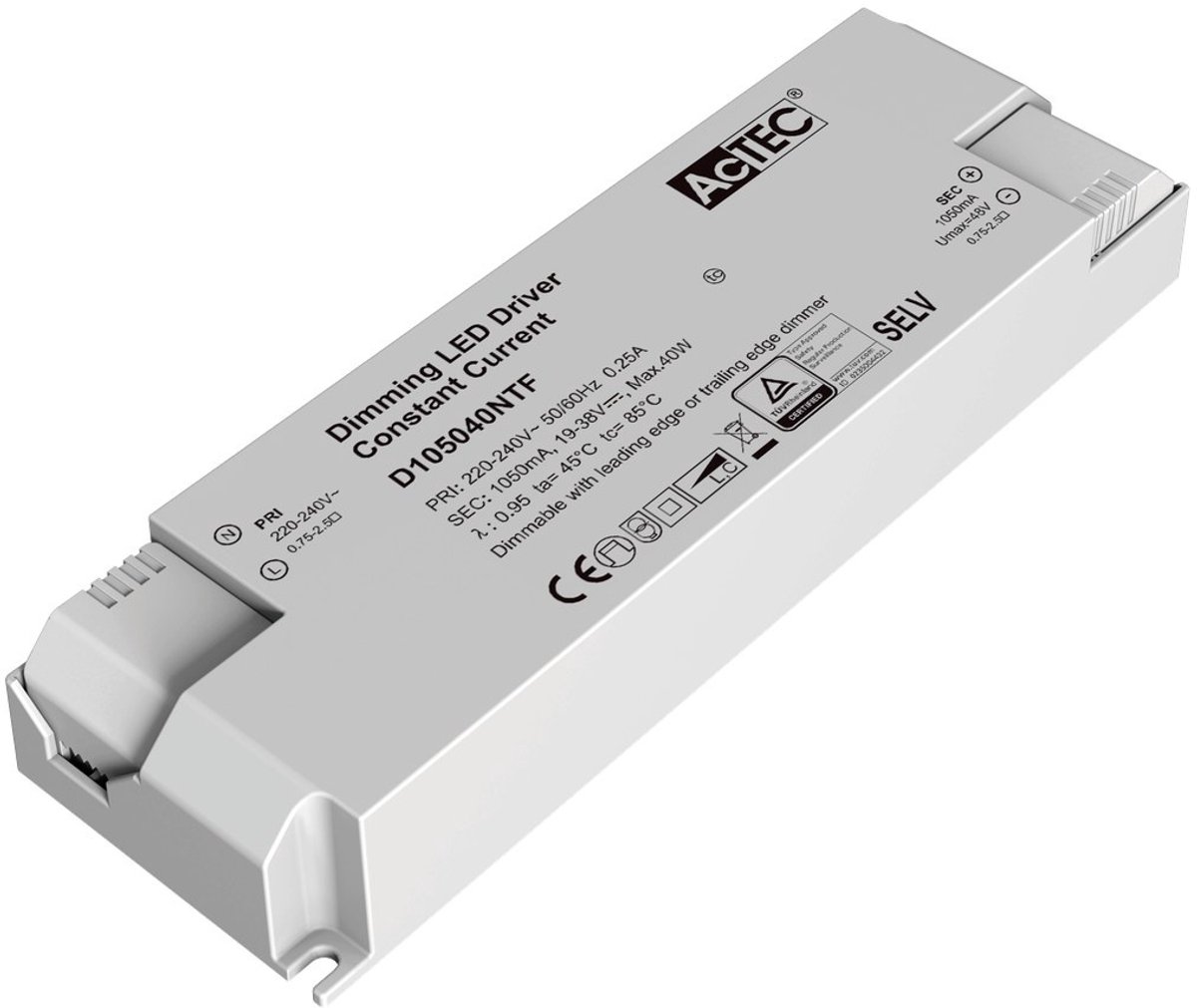 LED-driver triac dimbaar, 40 Watt, 1050mA constante stroom, 220-240V AC, voor dimbare LED-verlichting en LED-strips