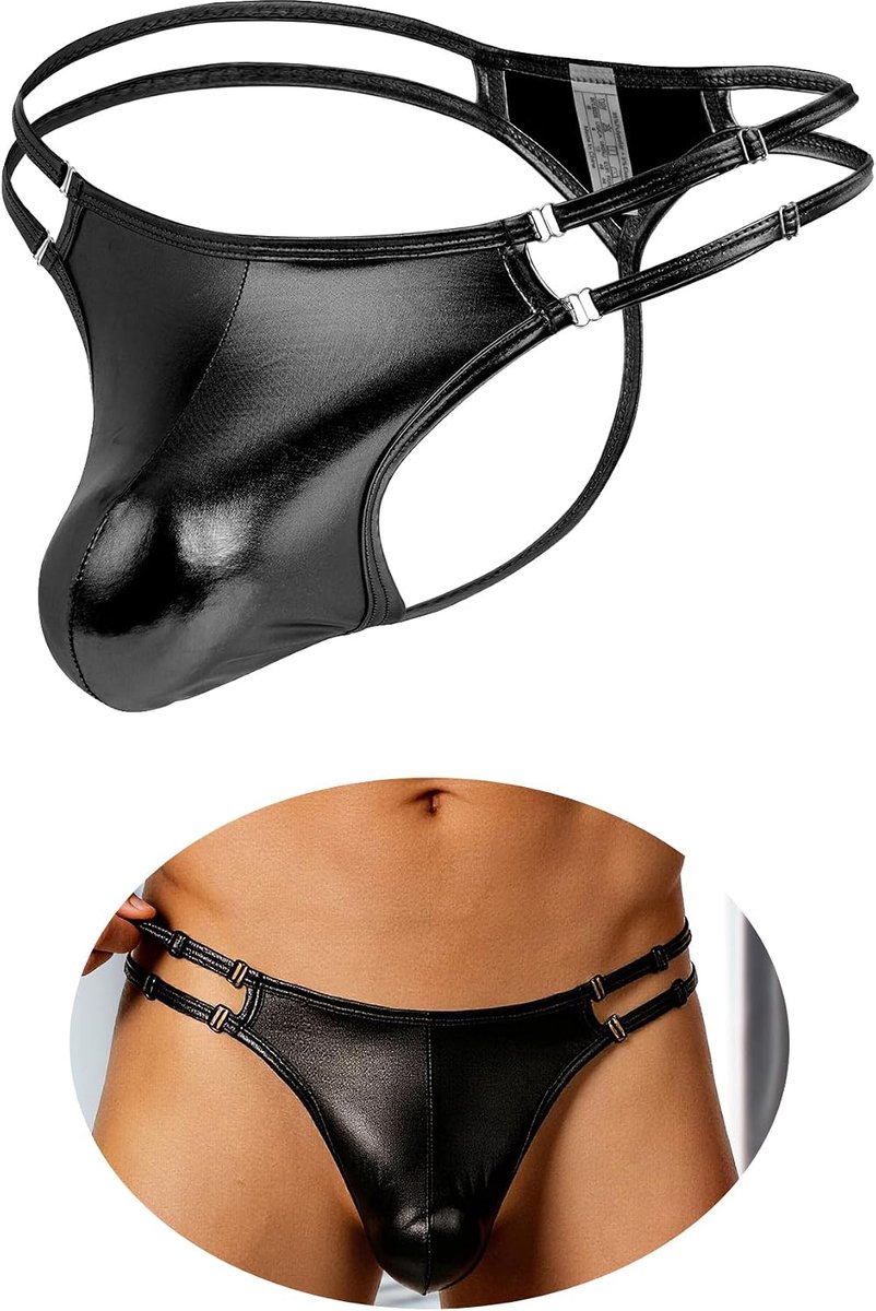 Herenstring met U-zak - Metallic kunstleer - Dubbele verstelbare bandjes - Ideaal voor clubwear - SnelShoppen