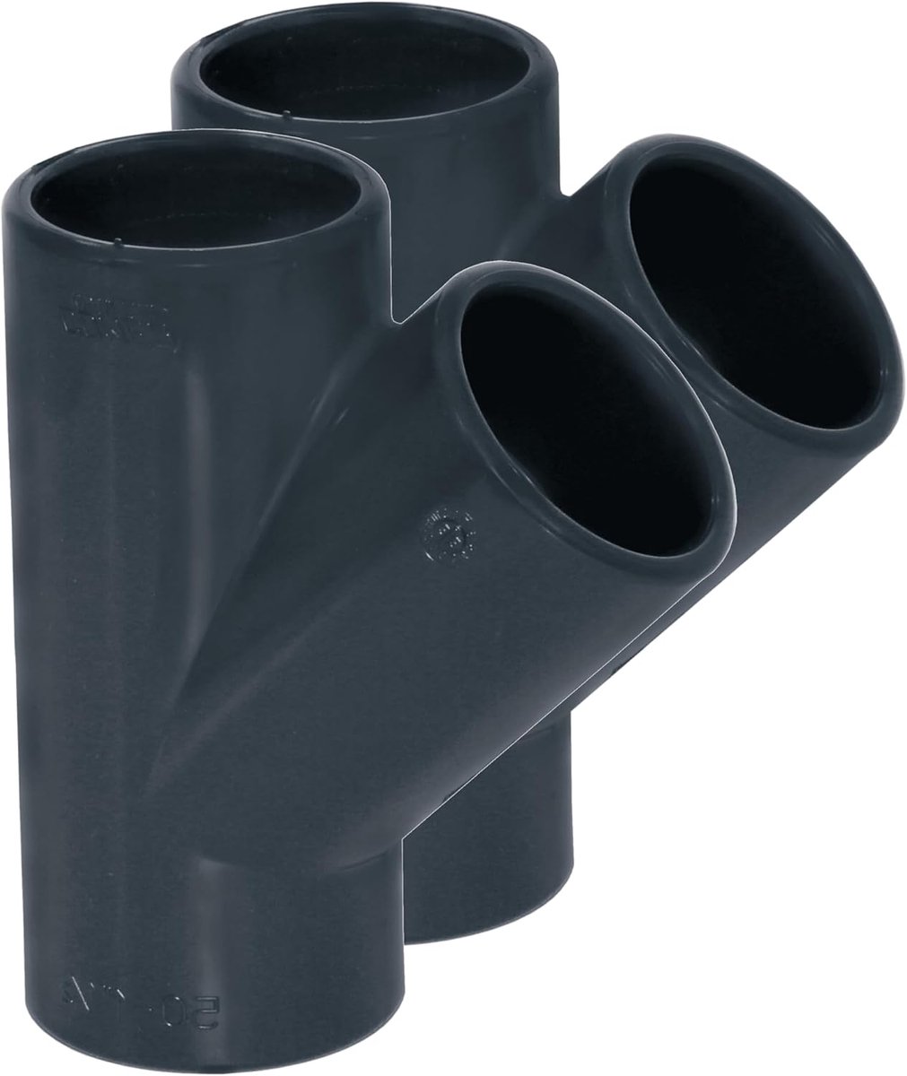 PVC T-stuk 45° - 63 mm met 3 lijm mouwen - Grijs PVC-U - Ideaal voor zwembadconstructie - ShopVlot