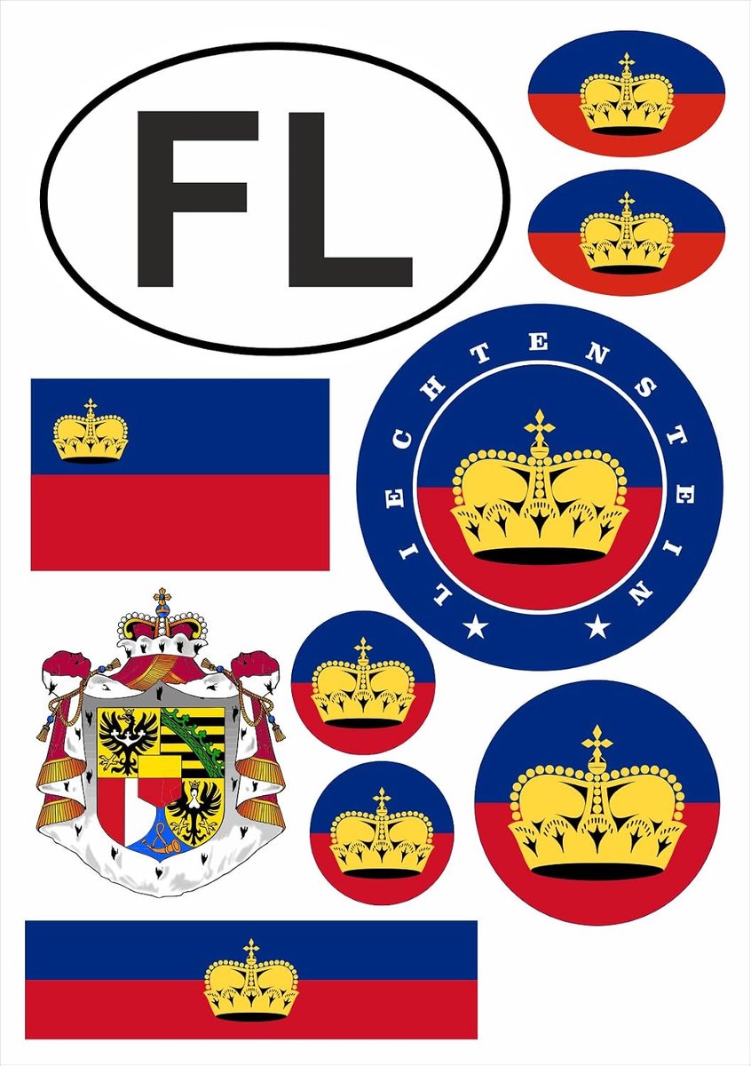 Stickerblad Liechtenstein - Vinyl stickers - 10 stuks voor auto en motor - ShopVlot
