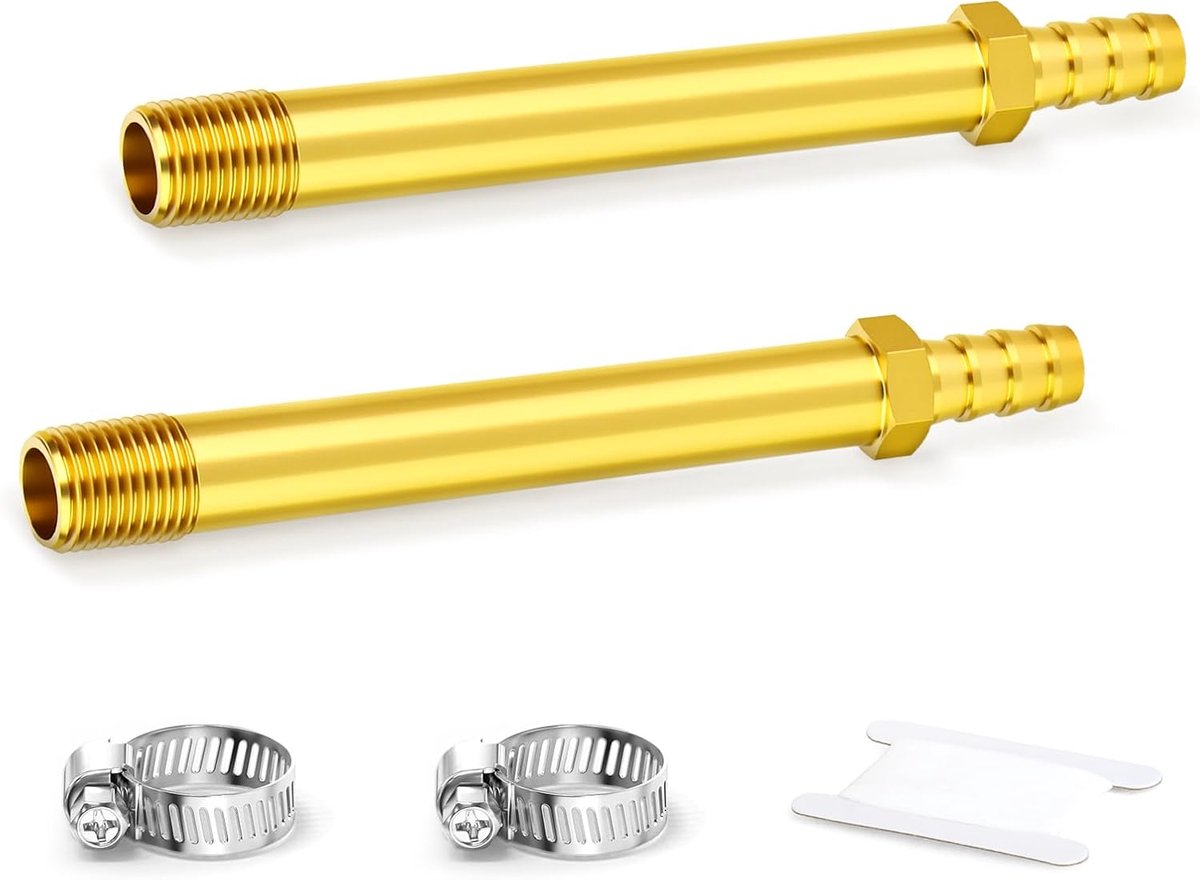 Messing verlengde slangpilaar fitting 1/4" BSP - 10mm slangpilaar - 125mm lengte - ShopVlot