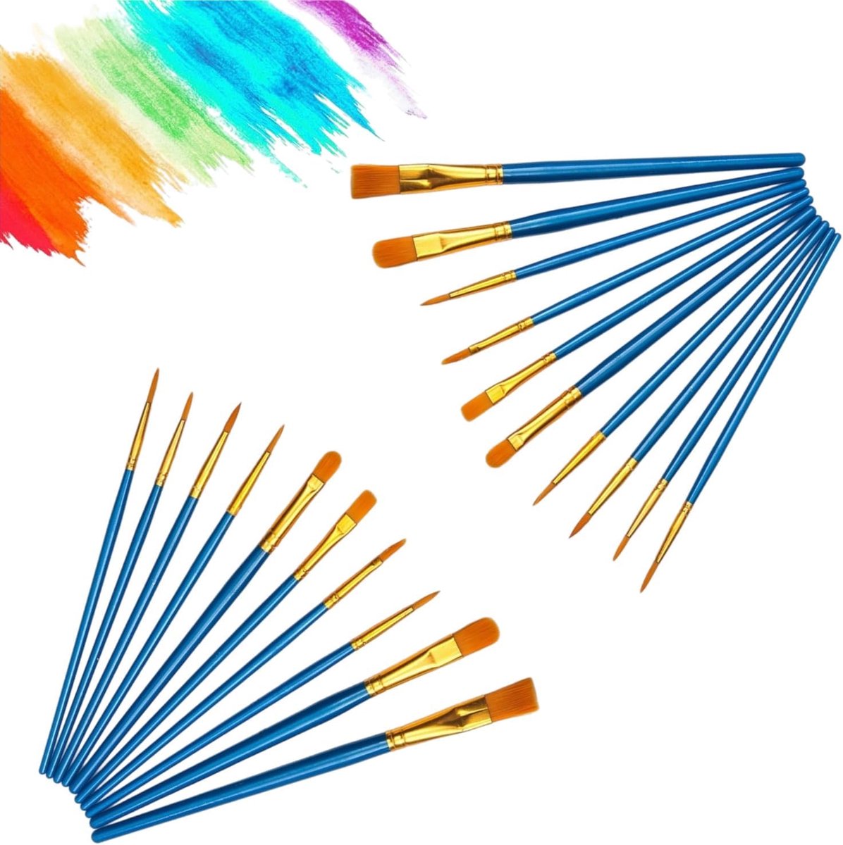Aquarelpenselen 20 stuks - acryl- en olieverf - vergulde aluminium buis - ideaal voor beginners en kunstenaars - ShopVlot