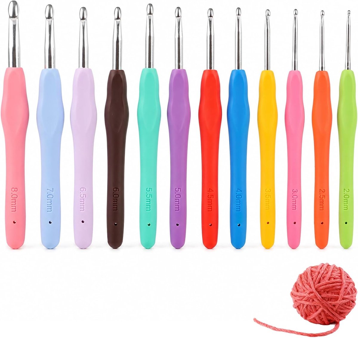 Ergonomische haken 12 stuks - 2-8 mm - kleurrijke siliconen handgrepen - comfortabel voor langdurig gebruik - ShopVlot