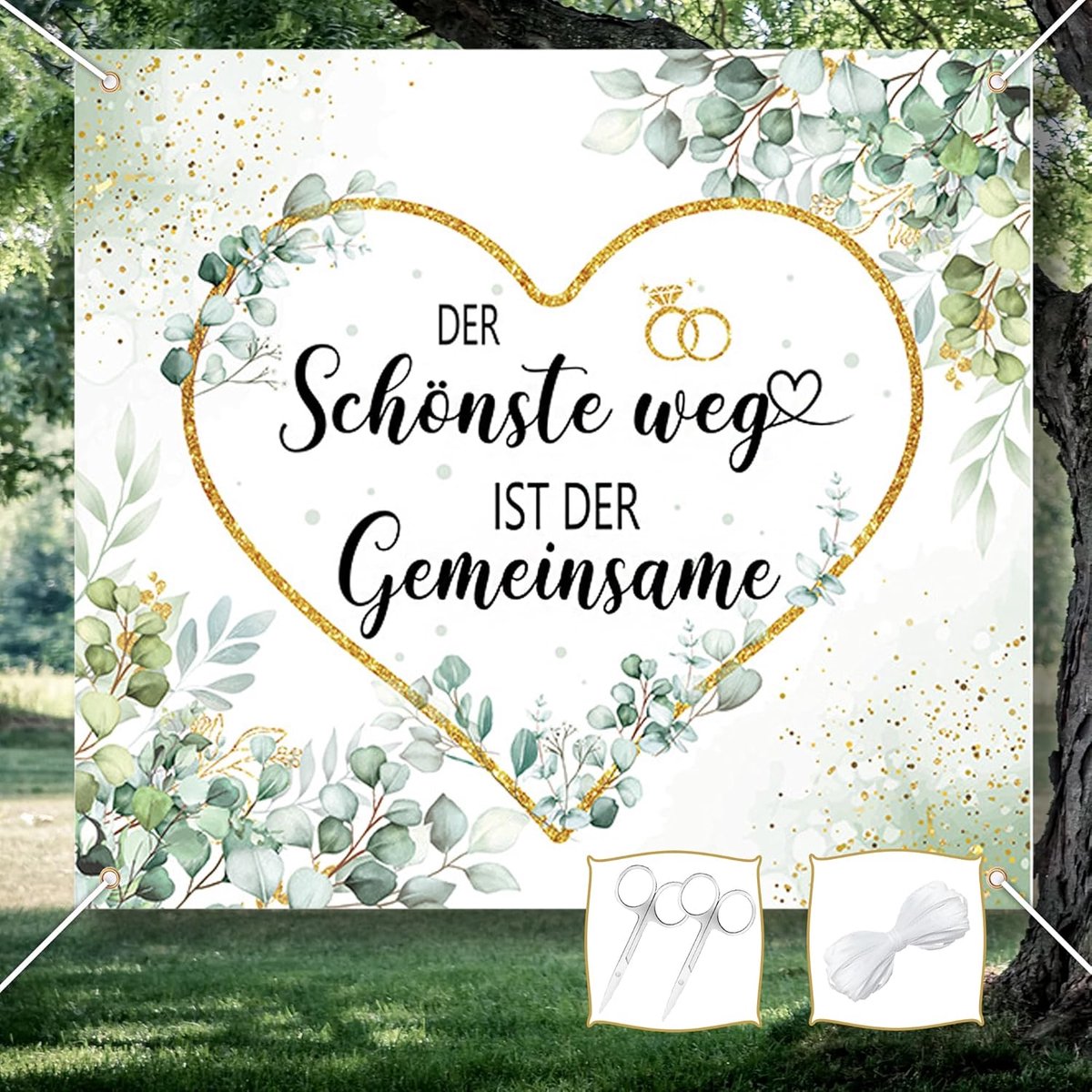 Bruiloftshart snijden - groen 200 x 180 cm - bruiloftslaken met 2 scharen - voor een unieke bruiloft - ShopVlot