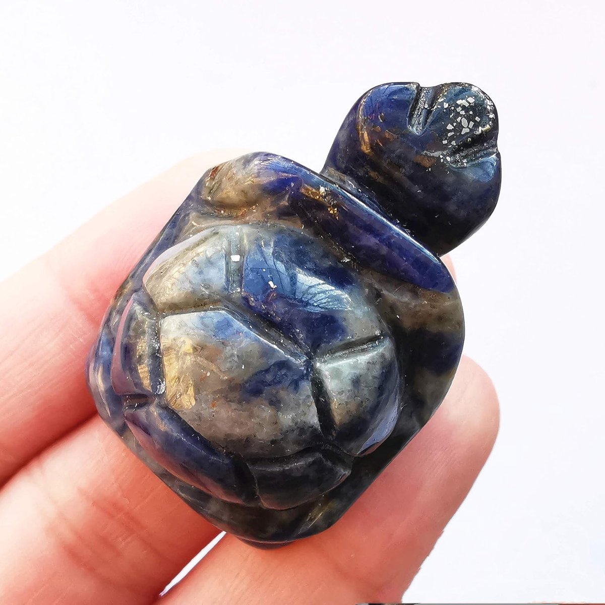 Turtle beeldje 35mm - Natural Sodalite - Handgekerfd - Perfect voor meditatie - ShopVlot