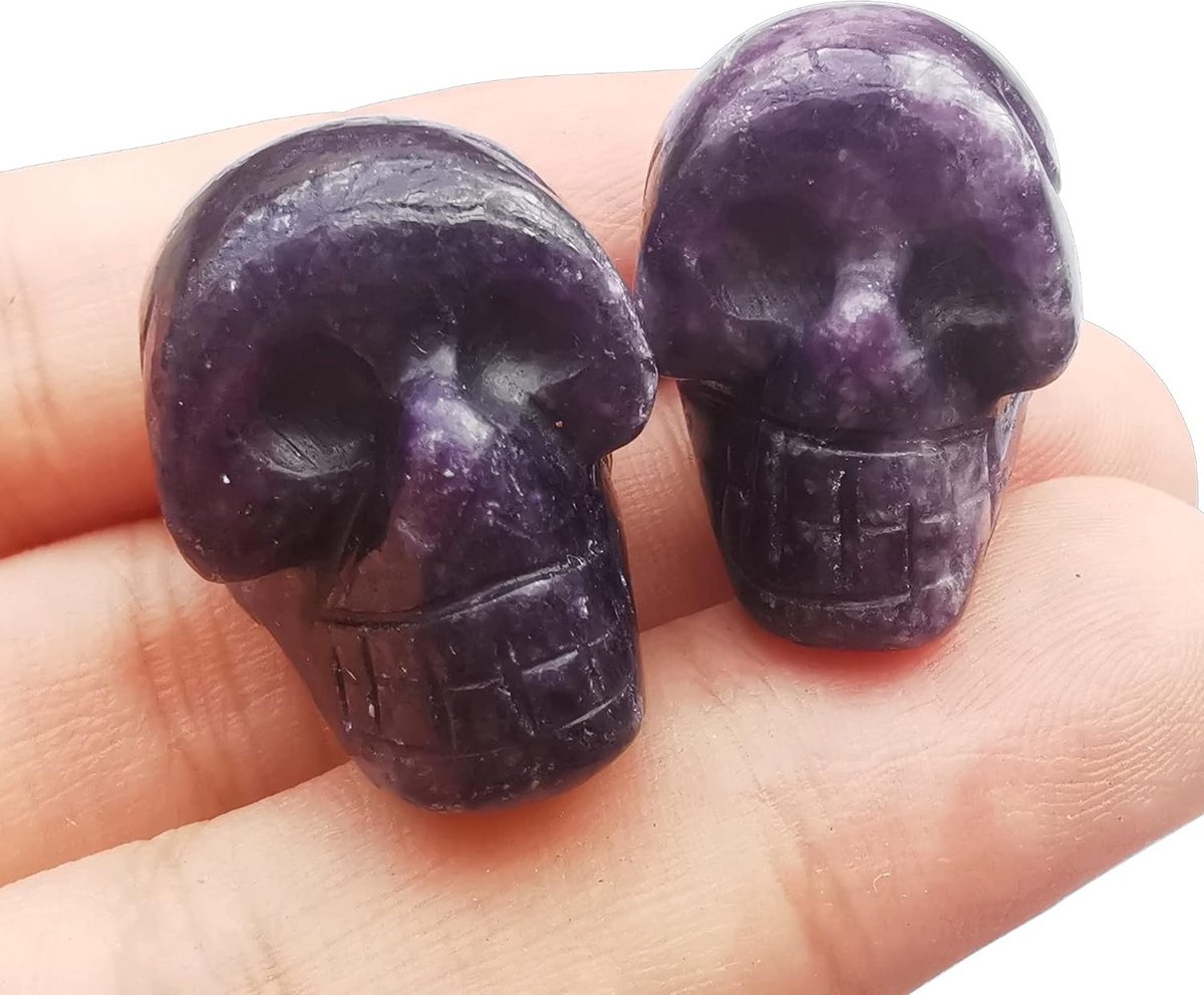 Mini kristallen schedels 25mm - paar lepidoliet - handgemaakt - decoratie voor rijkdom en succes - ShopVlot
