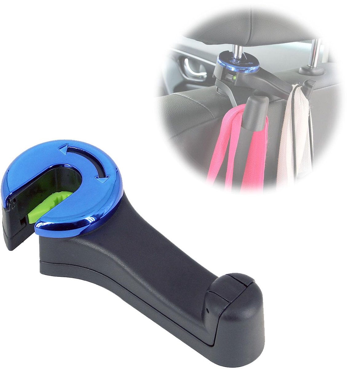 Hoofdsteunhouder auto - 2-in-1 met mobiele telefoonhouder - 360° achterhaak - ideaal voor tas en portemonnee - ShopVlot