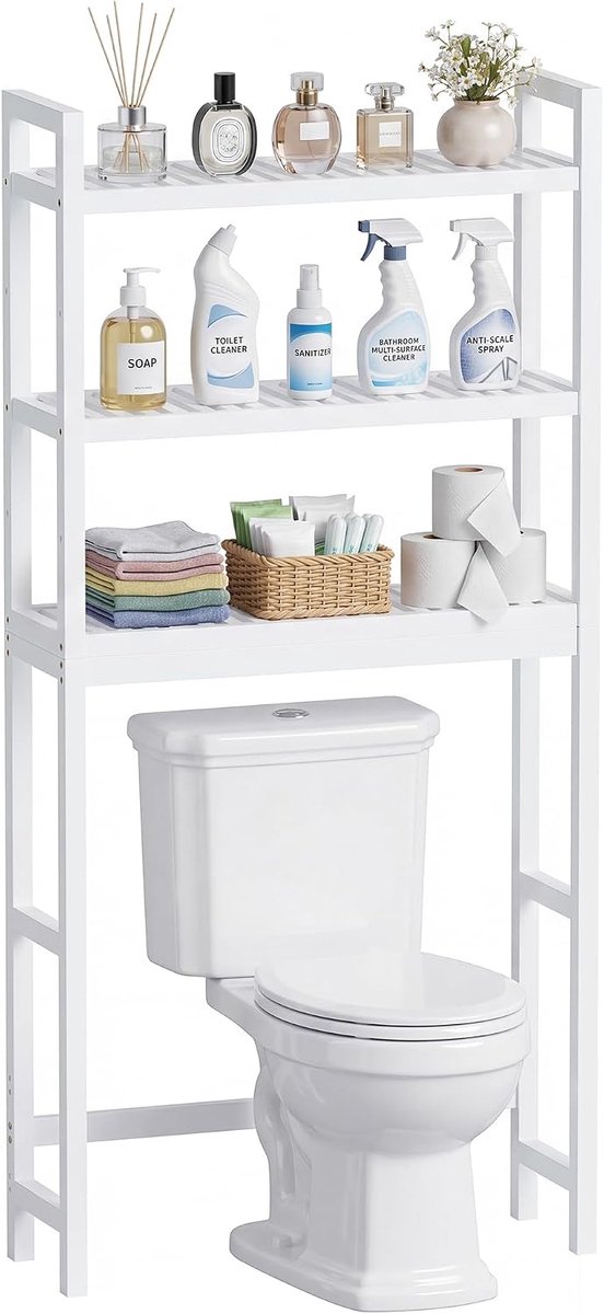 Badkameropbergplank - Bamboe - Vrijstaand toiletrek - Ruimtebesparend voor boven het toilet - ShopVlot