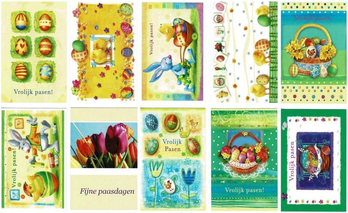 Easter cards 10 luxe wenskaarten - 12x17cm - Inclusief enveloppen - Perfect voor Pasen - ShopVlot