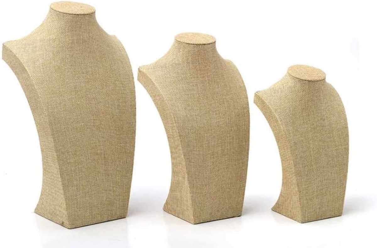 Sieradenbust 21 cm - linnen - robuust en stabiel - ideaal voor het presenteren van kettingen - ShopVlot