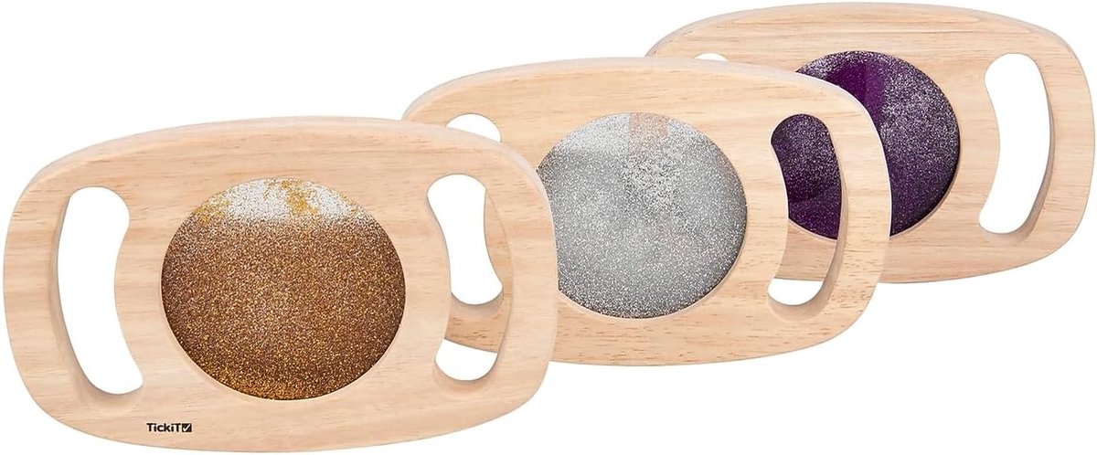 Glitterpanelen set van 3 - goud, zilver & paars - rubberwood - stimuleert zintuiglijke ontdekking - ShopVlot