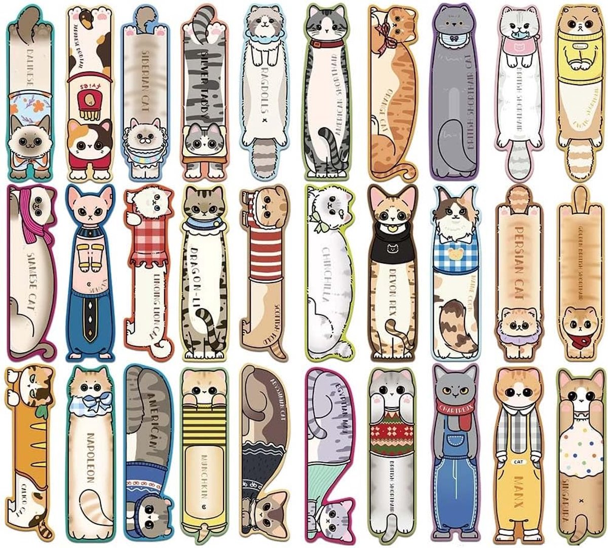 Boekenleggers katten thema - set van 30 - schattige designs - ideaal voor kattenliefhebbers - ShopVlot
