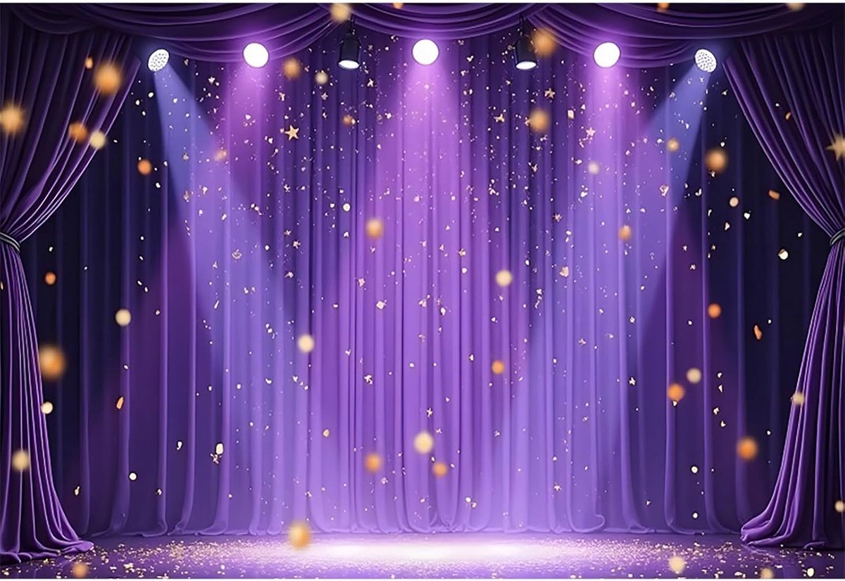 Fotobehang 7x5ft - paarse gordijnen - gouden sterren - ideaal voor concert en festivals - ShopVlot
