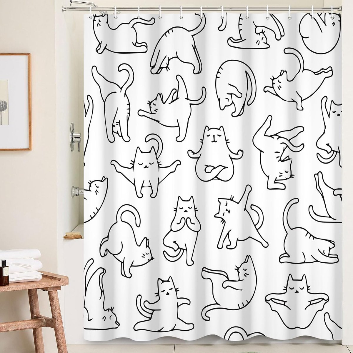 Douchegordijn 180 x 180cm - Abstracte Yoga Katten - Waterdicht en schimmelbestendig - Creëer een vrolijke badkamer - ShopVlot