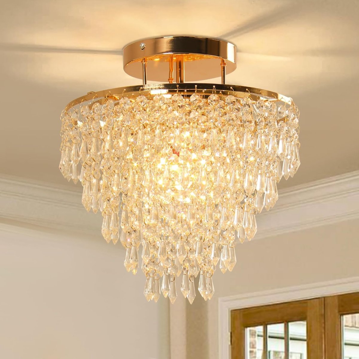 Kroonluchter 30cm - Kristal - Gouden afwerking - Luxe uitstraling voor woonkamer - ShopVlot