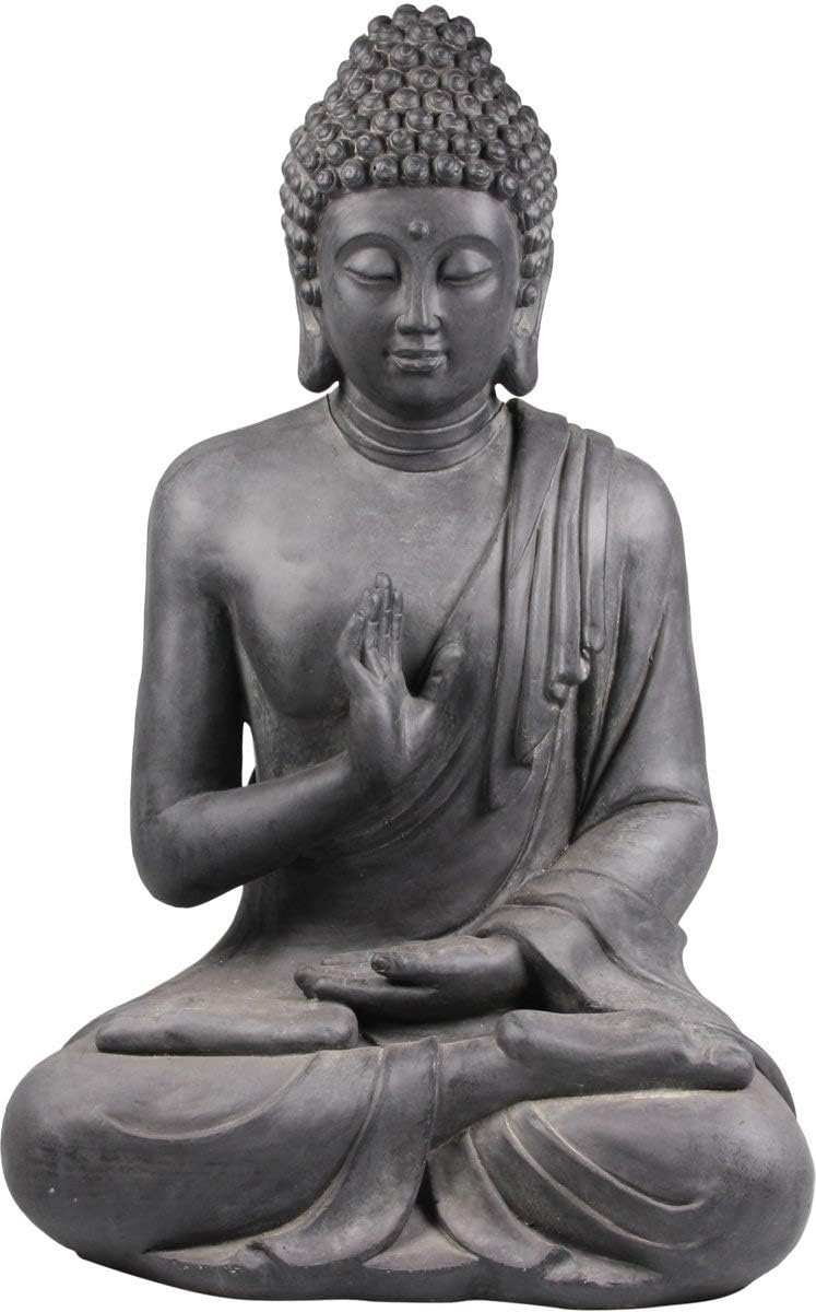 Buddha beeld zittend 73 cm - zwart/donkergrijs - handgebaar - perfect voor thuis of tuin - ShopVlot