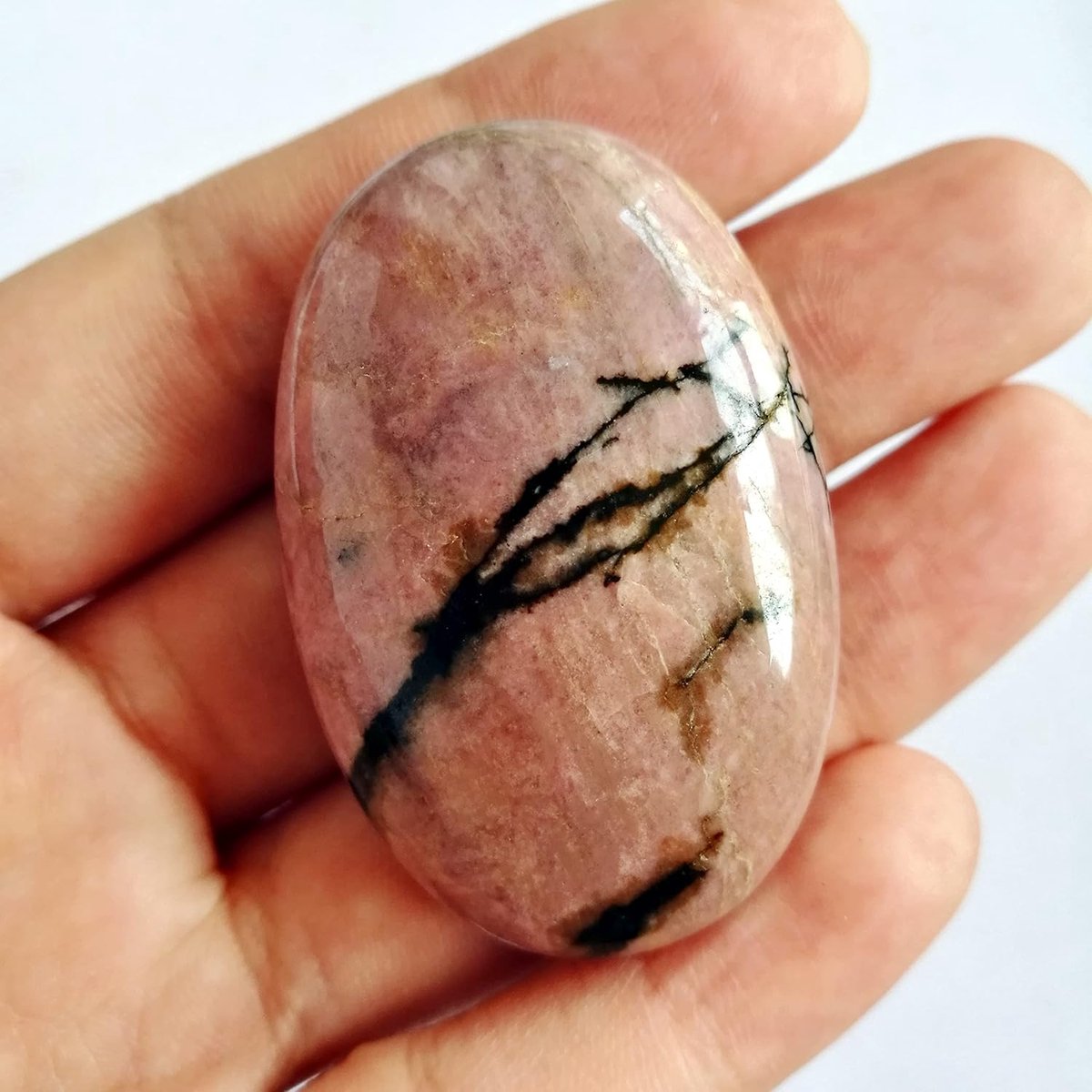 Rhodoniet mini ovale palmsteen - natuurlijke edelsteen - voor massage en ontspanning - ShopVlot