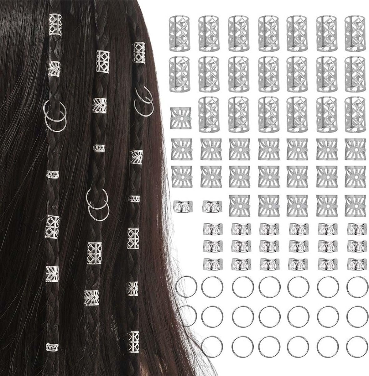 Haarringen 80 Stuks - Zilveren Spiraalclips - Decoratieve Accessoires - Perfect Voor Dreadlocks En Vlechten - ShopVlot