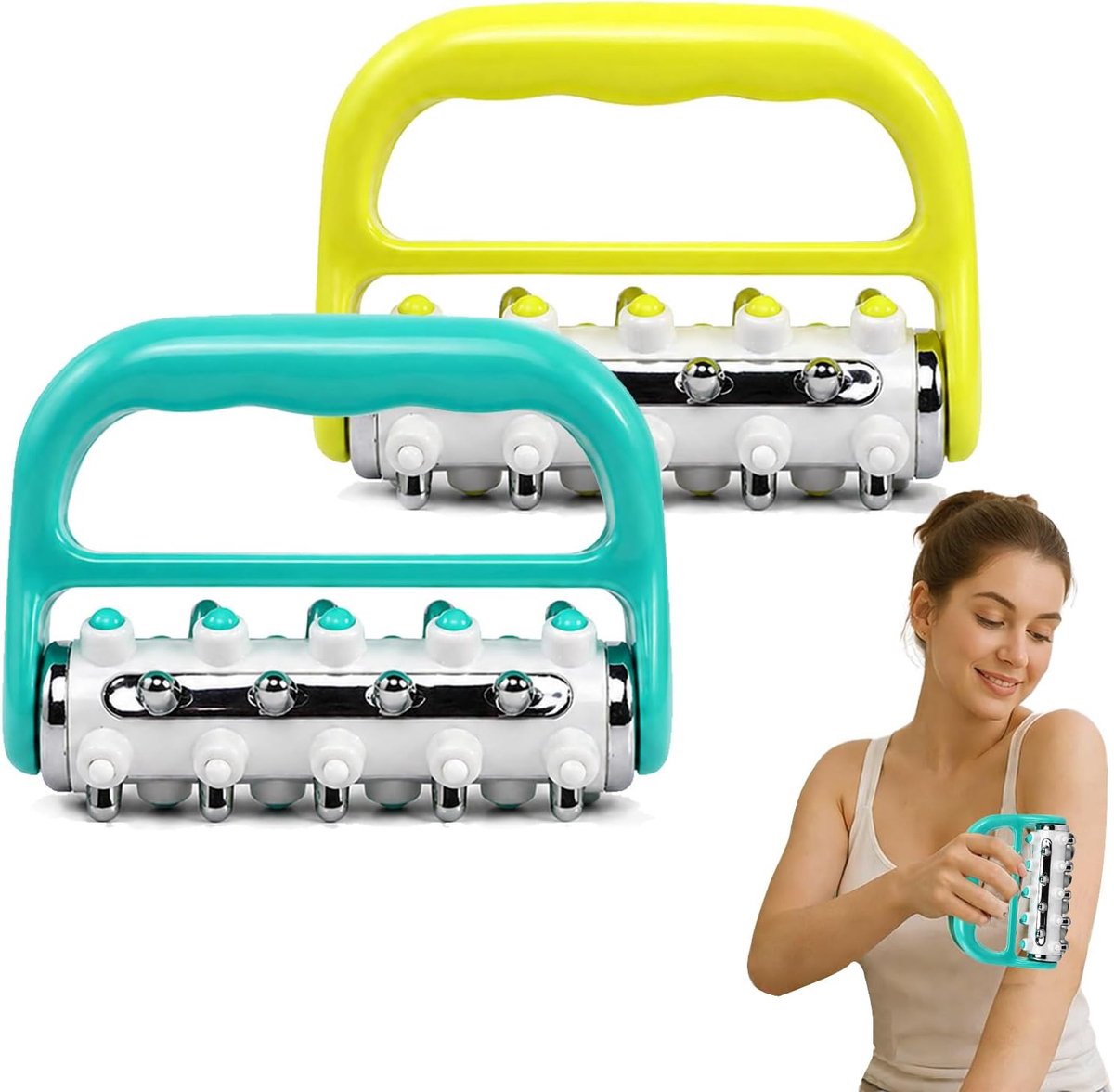 Massageroller 2 stuks - Lymfedrainage massageapparaat - Groen, geel - Verbetert huidelasticiteit - ShopVlot