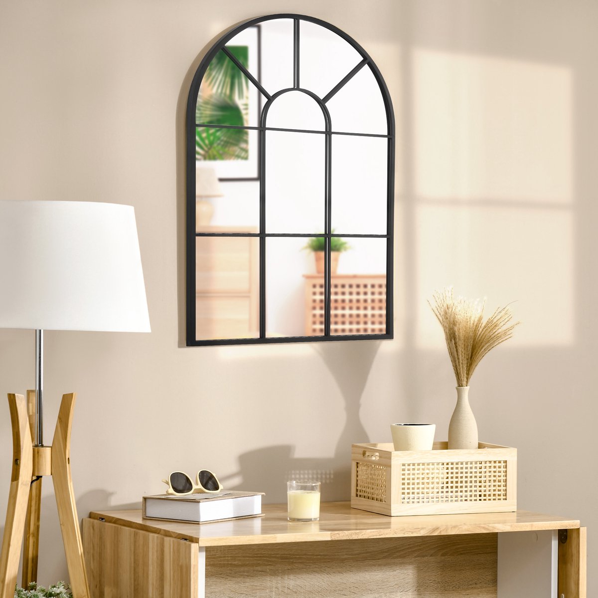 Wandspiegel Met Metallenkader 91 X 60 Cm Modern Bogenraam Zwart Voor Woonkamer Slaapkamer En Hal