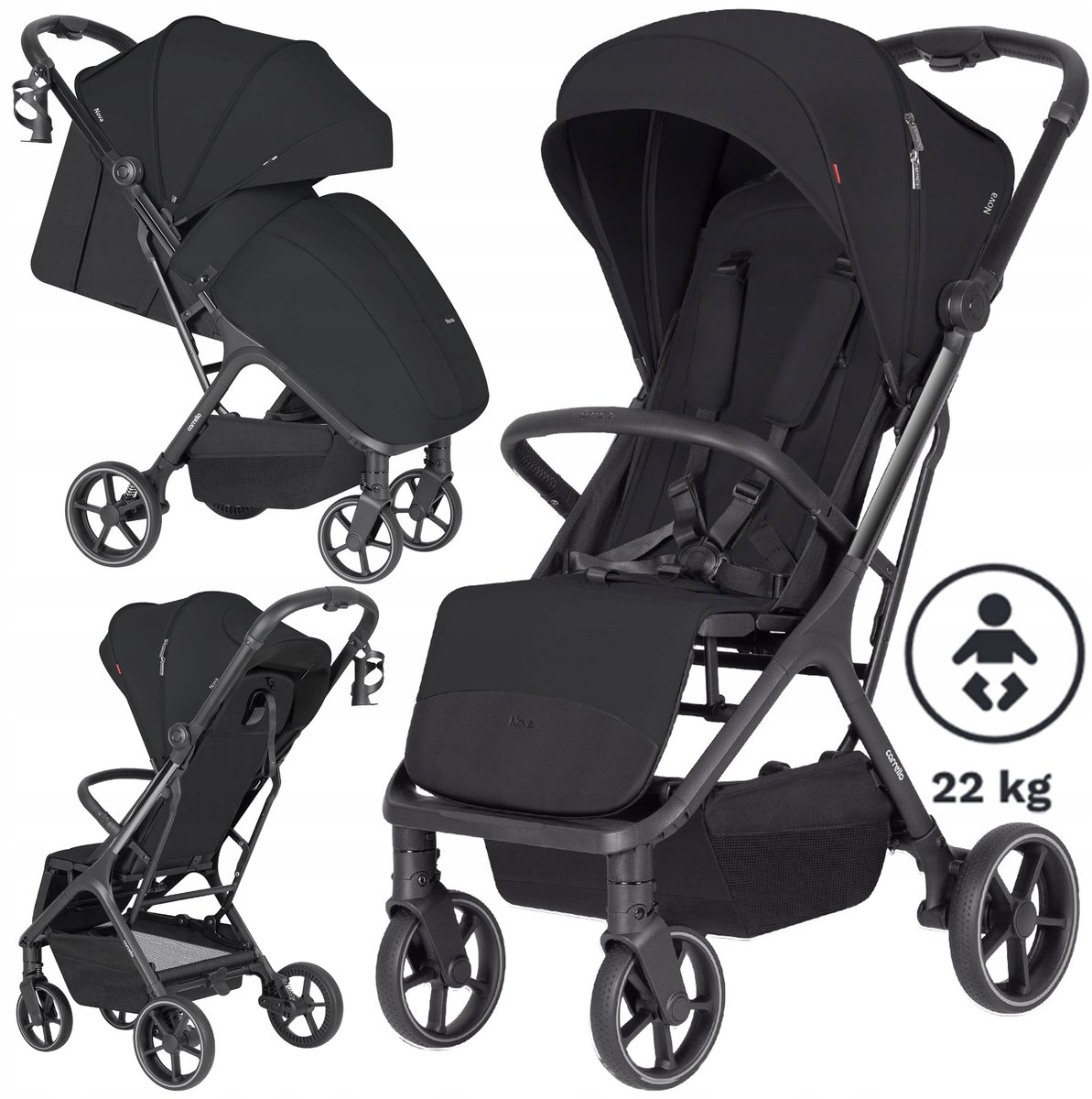 Lichte Kinderwagen met Grote Wielen, Verstelbaar, 0-22 kg